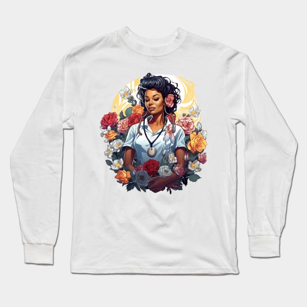 Black Nurse #8 Long Sleeve T-Shirt by Chromatic Fusion Studio